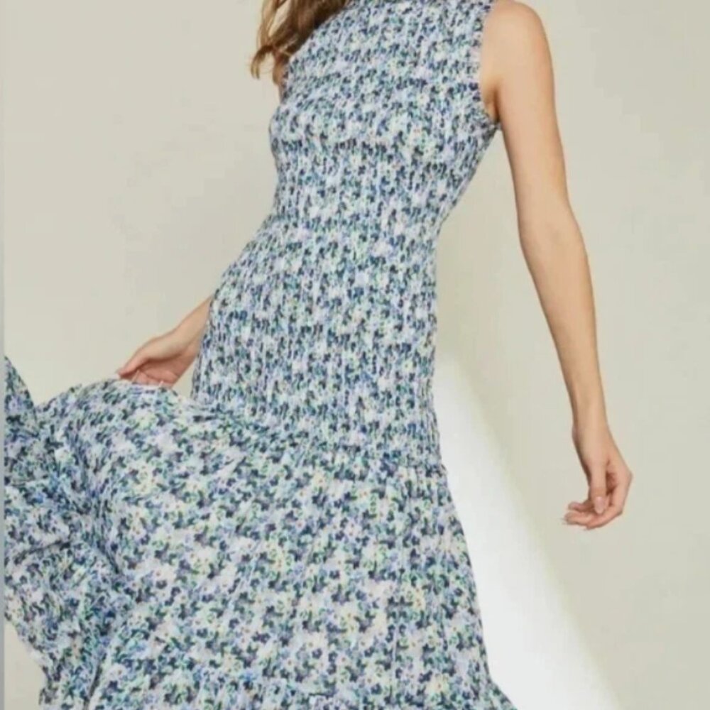 Veronica Beard Verena Floral Smocked Midi Dress